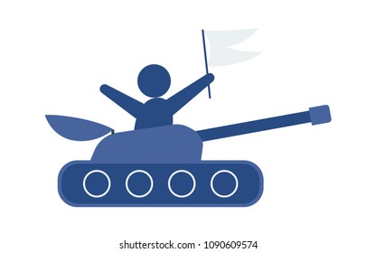 Flat hand-drawn cartoon tank, vector illustration isolated on white background. Flat cartoon vector icon of blue toy tank.