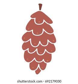 Flat hand-drawn cone, brown isolated on white background. Simple vector illustration.