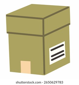 A flat hand-drawn green box with cozy tones, representing closed storage or archive box. Great for warehouse, organization, office files, or ecommerce packaging visuals.