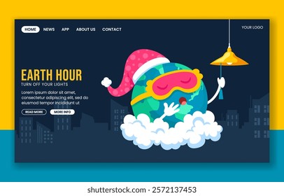 Flat Hand-Drawn Illustration of Earth Hour for Social Media Landing Page Campaigns