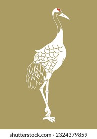 Flat Hand-drawn Illustration of Standing Japanese Crane (Tancho)