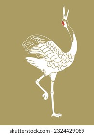 Flat Hand-drawn Illustration of Standing Japanese Crane (Tancho)