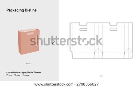 Flat Handle Paper Shopping Bag Dieline Template Diecut Layout