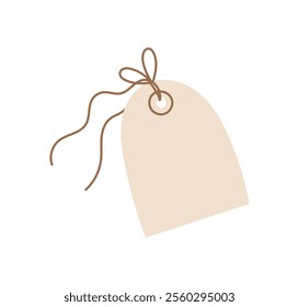 Flat handmade tag with a label and note for messages or gifts. Simple icon design of a paper tag. Concept of love, holiday, and romance, suitable for stationery or craft projects.