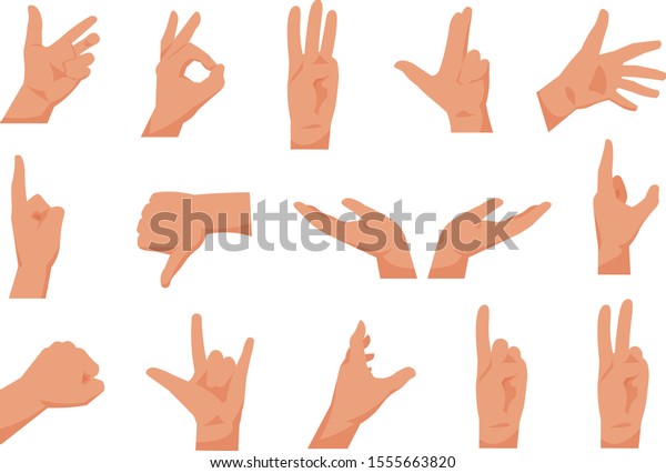 平手 親指を上げ 指差し 挨拶をする人間の手を漫画で描く 白い背景にプレゼンテーションを行うための腕のジェスチャポーズのベクター画像イラストコレクション のベクター画像素材 ロイヤリティフリー