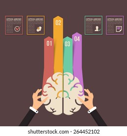 Flat Hands hold Brain Symbol, Infographics Template - Business, Marketing Touch and Choose Concept Vector Design