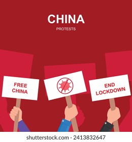 Flache Hände, die Banner halten Porzellanproteste Illustration	
