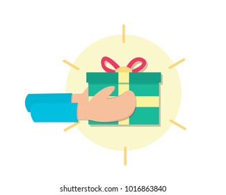 Flat Hands holding gift. Give gift to your important person
