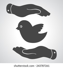 flat hands showing bird icon - vector illustration