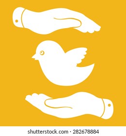 flat hands showing bird icon - vector illustration