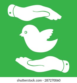 flat hands showing bird icon - vector illustration