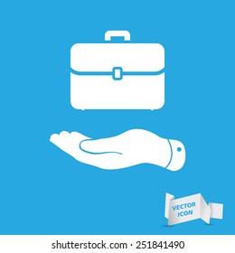 flat hands showing portfolio case study icon - vector illustration