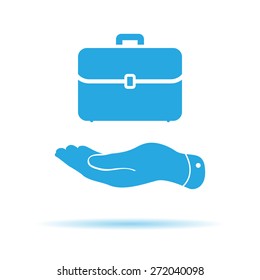 flat hands showing portfolio case icon - vector illustration