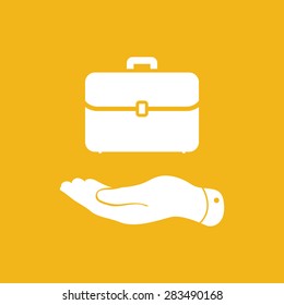 flat hands showing portfolio case study icon - vector illustration