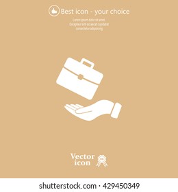 flat hands showing portfolio case icon