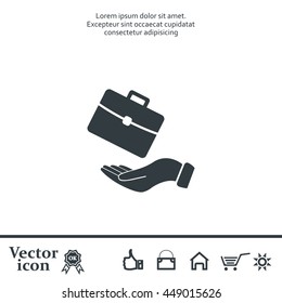 flat hands showing portfolio case icon