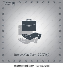 flat hands showing portfolio case icon
