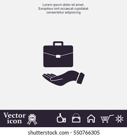 flat hands showing portfolio case icon
