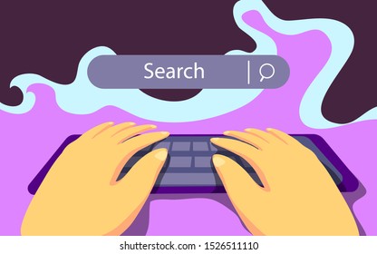 Flat Hands typing on keyboard with pastel background vector illustration