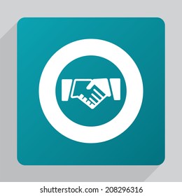 flat Handshake icon, white on green background 