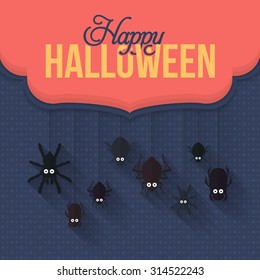 Flat Hanging Insect Flat Style Halloween Background 