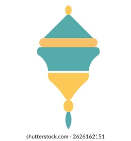 Flat hanging ornament with teal and yellow tones in geometric style, ideal for Islamic decorations, Ramadan visuals, or festive design projects.