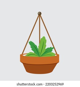 Flat Hanging Plant With Pot Background Vector