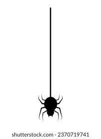 Flat hanging spider cartoon on white background for your design for the holiday Halloween. Doodle Vector illustration