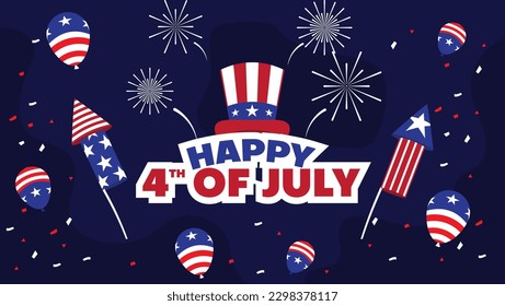 diseño de banner plano feliz 4 de julio con decoración de bandera estadounidense