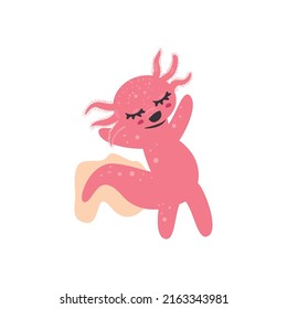 flat happy axolotl design over white