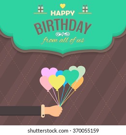 Flat Happy Birthday Greeting Card, Typographic Celebration Message Vector Design 