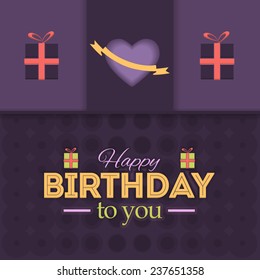 Flat Happy Birthday Vector Design. Announcement and Celebration Message Poster and Gift Box