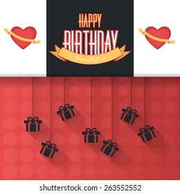 Flat Happy Birthday Vector Design. Announcement and Celebration Message Poster and Gift Box