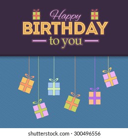 Flat Happy Birthday Vector Design. Announcement and Celebration Message Poster and Gift Box