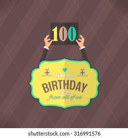 Flat Happy Birthday Vector Design. Announcement and Celebration Message Poster, Flyer Flat Style Age 100