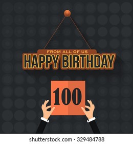 Flat Happy Birthday Vector Design. Announcement and Celebration Message Poster, Flyer Flat Style Age 100