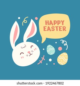 Flat Happy Bunny in Easter day Background