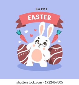 Flat Happy Bunny in Easter day Background