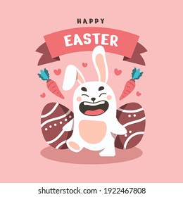 Flat Happy Bunny in Easter day Background