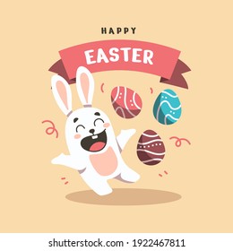 Flat Happy Bunny in Easter day Background