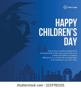 Flat happy children's day banner design template.