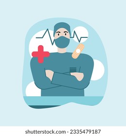 Flat and happy doctor illustration