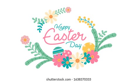 Flat happy easter day background illustration