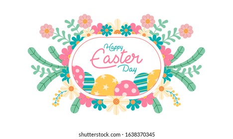 Flat happy easter day background illustration