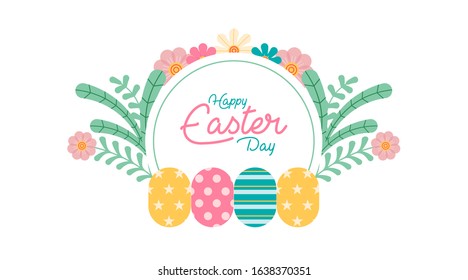 Flat happy easter day background illustration