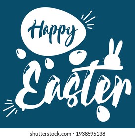 Flat happy easter day greeting or invitation card. Festive background folk style with Bunnies, Easter eggs banner. Colorful Holiday web banner of Easter concept. Vector illustration style.