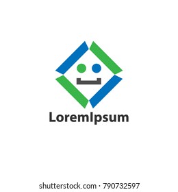 Flat happy face logo design with rectangle shape