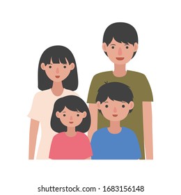 Flat Happy Family portrait picture vector illustration. Children and parents. Parenting: mother, father, kids, son, daughter. Creative people collection