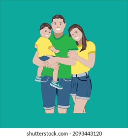 Flat Happy Family portrait picture vector illustration