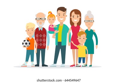 Flat Happy Family Portrait Vector Illustration Stock Vector (Royalty ...